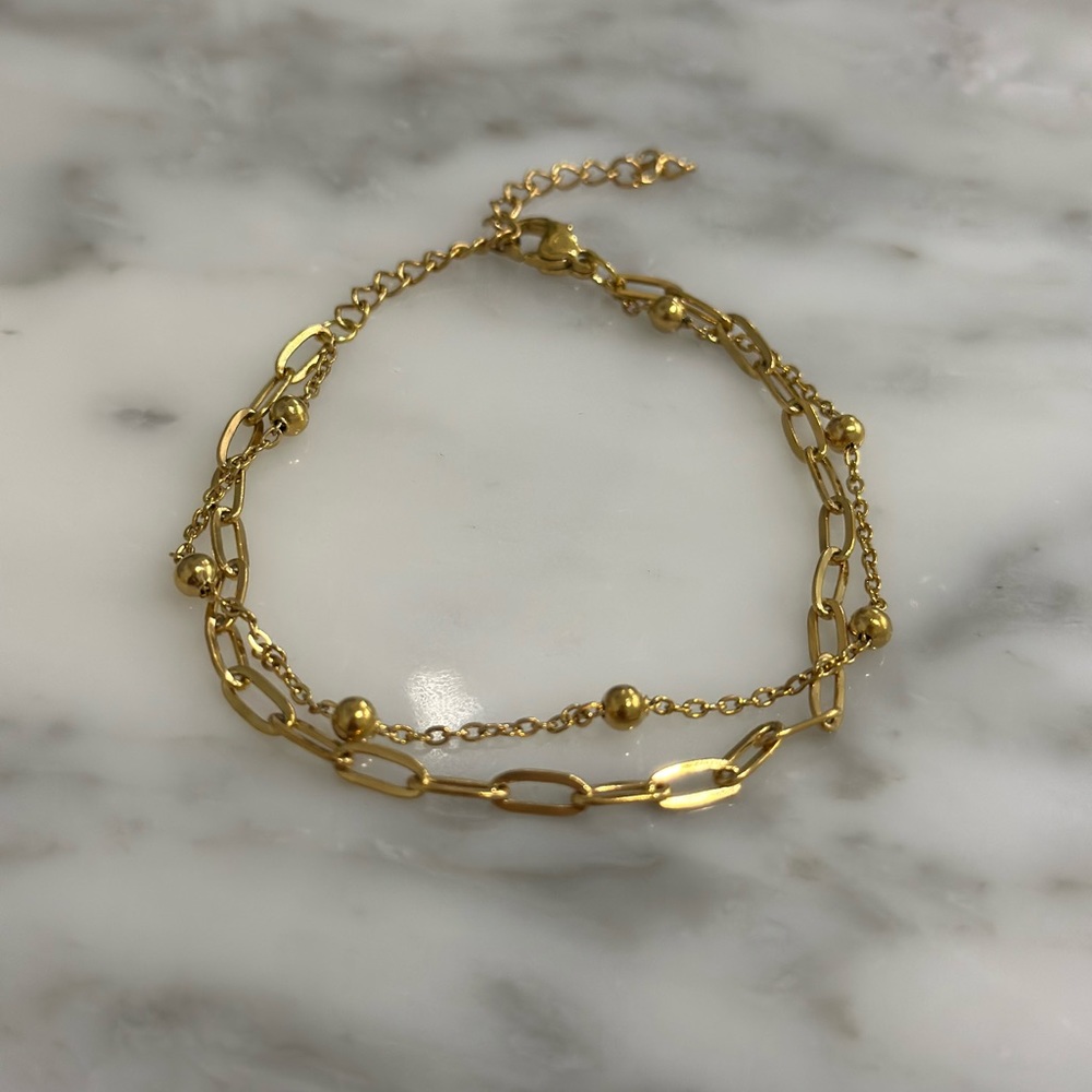18l gold plated dainty double layer chain bracelet